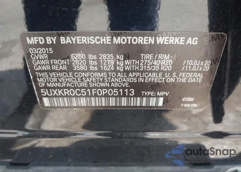 2015 BMW X5 xDrive35I z USA, uszkodzony, nr VIN 5UXKR0C51F0P05113